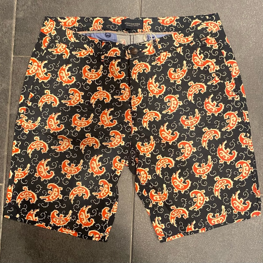 Scotch & Sodas Black and Orange Paisley Style Shorts 32